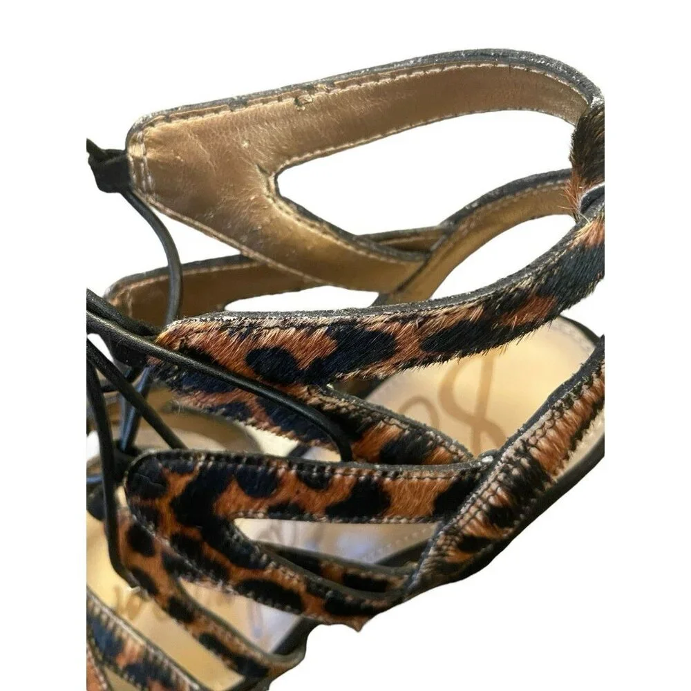 Sam Edelman Gladiator Sandals 6.5M Animal Print High‎ Block Heel Dyed Cow Fur